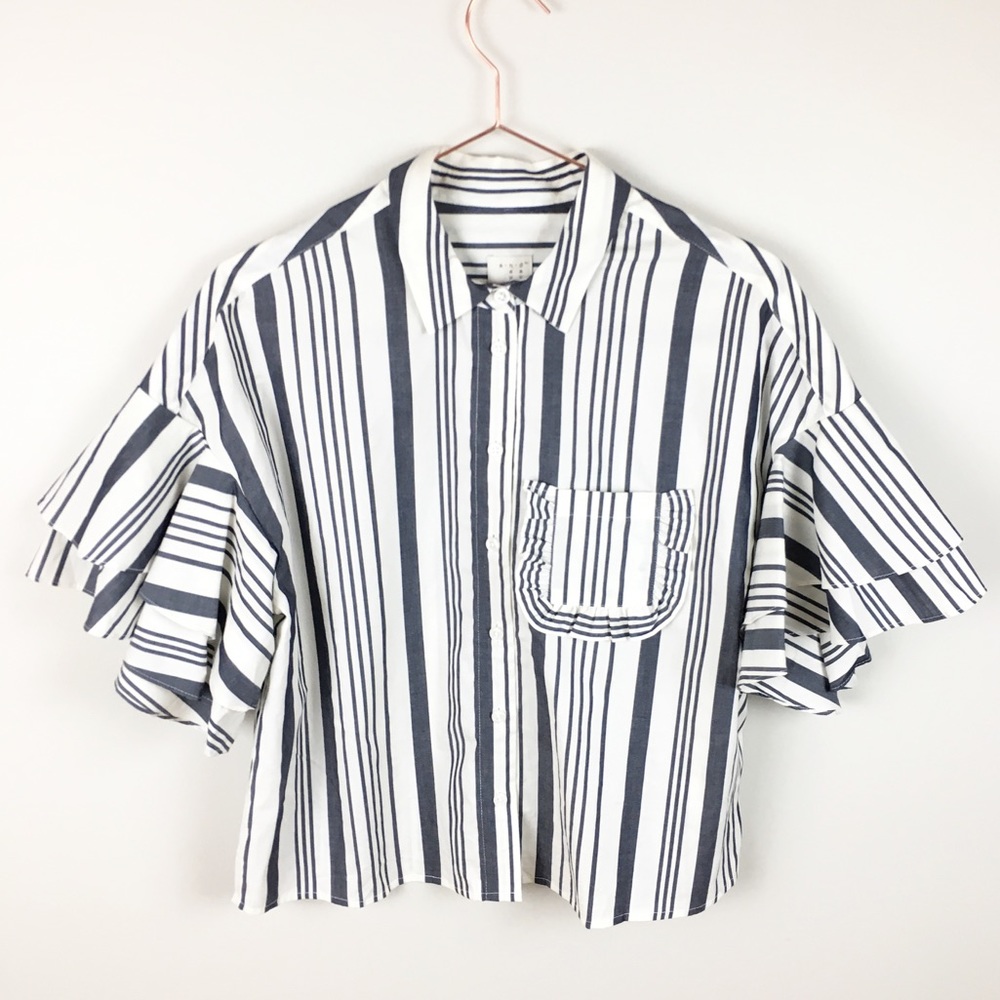 A New Day Striped Boxy Button Down Crop Top